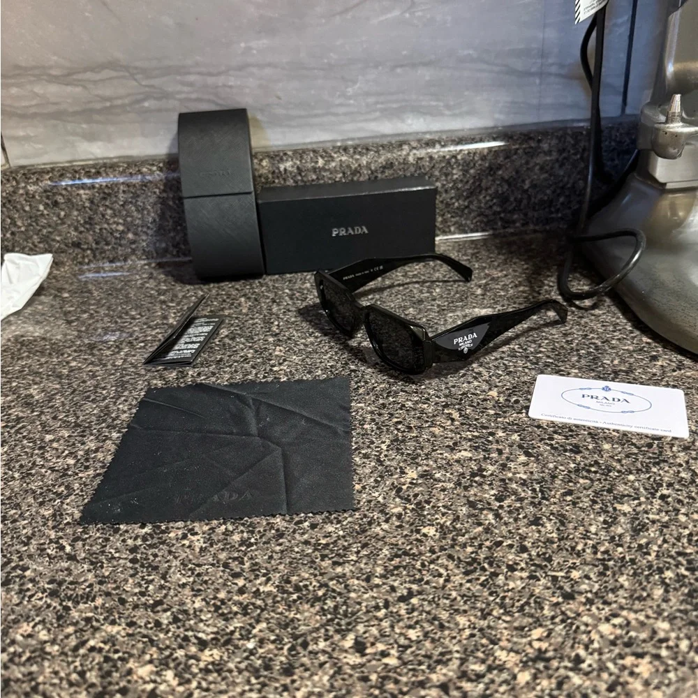 Prada Black Logo-Arm Sunglasses with Case and Cloth
